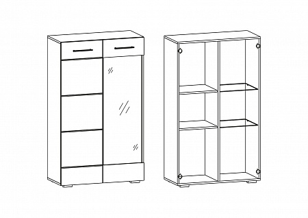 Стеллаж 2-х створчатый со стеклом №16 Фиеста